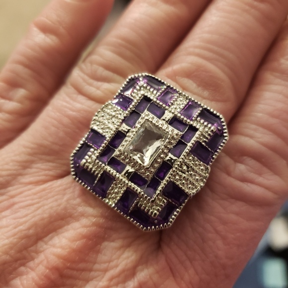 Sterling Silver Amethyst Topaz  Statement Ring - Picture 7 of 8